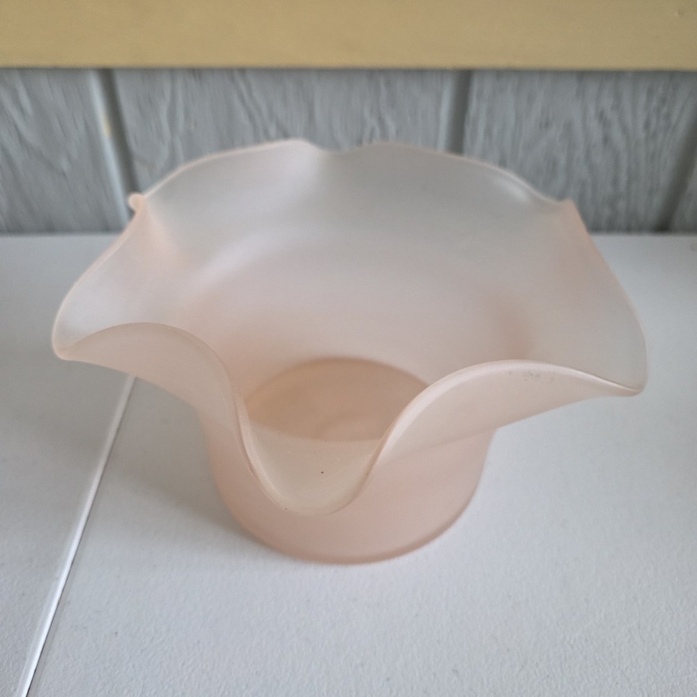 Pink Ruffled Frosted Glass Candy Dish Pink Depression Glass Bonbon Bowl